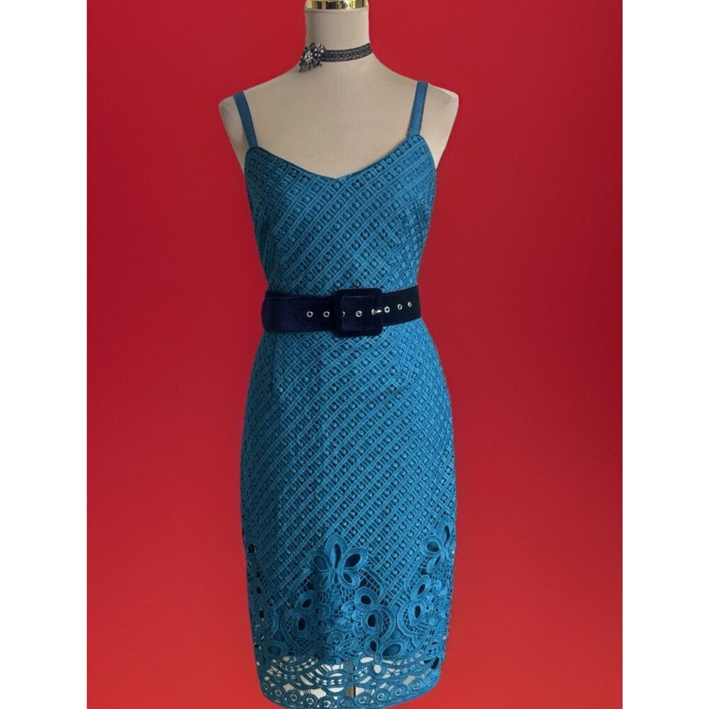 White House Black Market Peacock Blue Lace Wiggle Dress | Summer Wedding | Boho